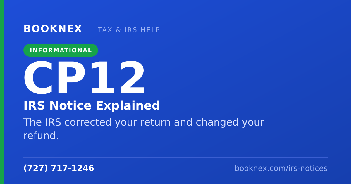 IRS CP12 notice explained — The IRS corrected your return and changed your refund. Booknex Inc.
