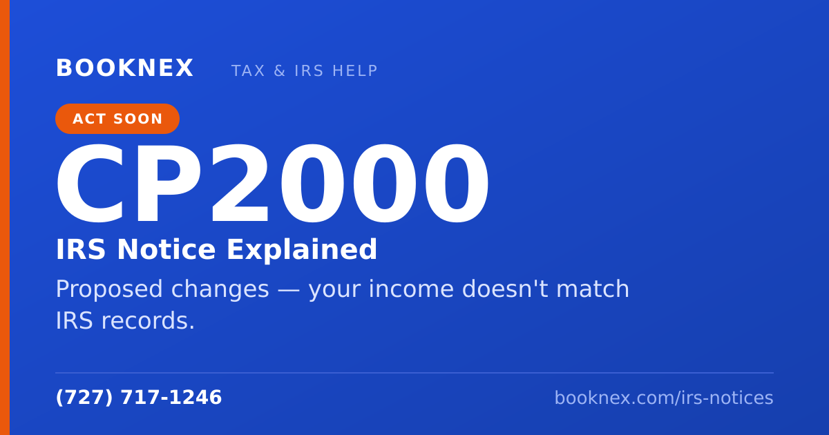 IRS CP2000 notice explained — Proposed changes — your income doesn't match IRS records. Booknex Inc.