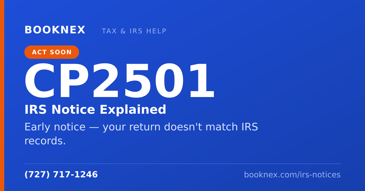 IRS CP2501 notice explained — Early notice — your return doesn't match IRS records. Booknex Inc.