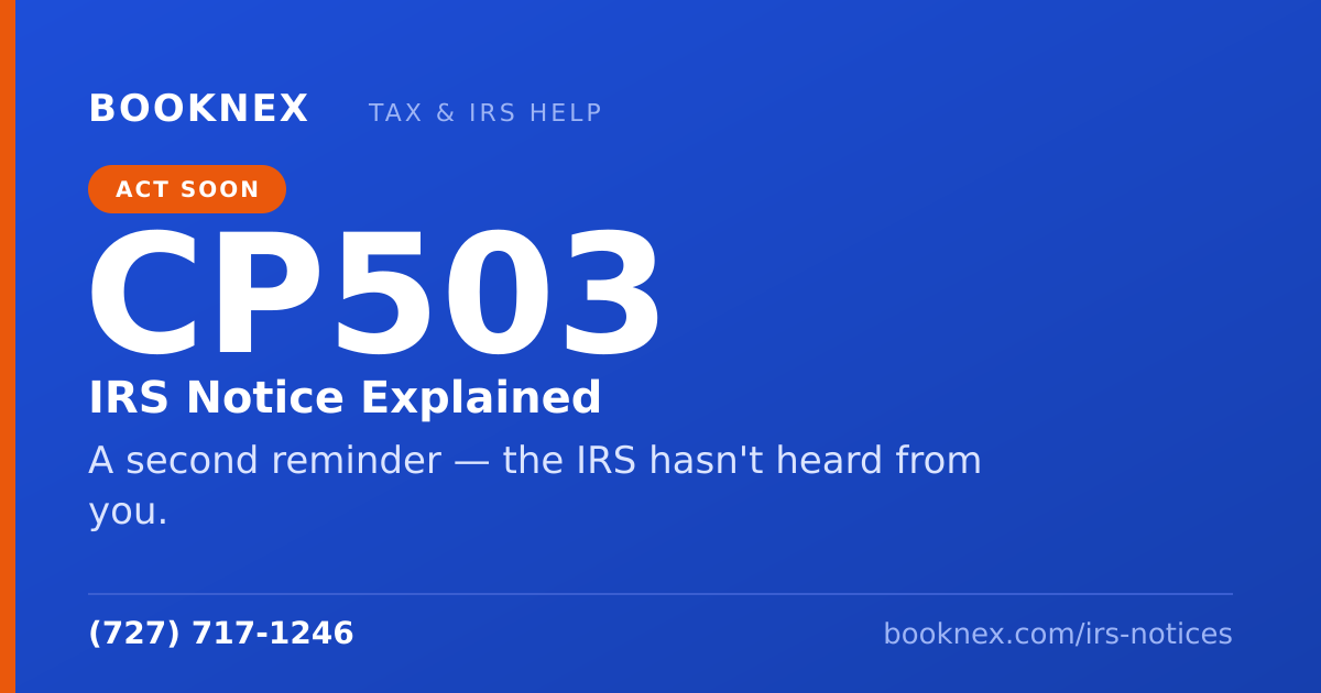 IRS CP503 notice explained — A second reminder — the IRS hasn't heard from you. Booknex Inc.