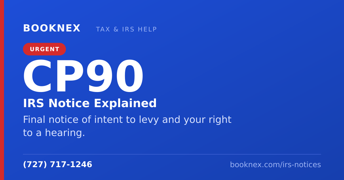 IRS CP90 notice explained — Final notice of intent to levy and your right to a hearing. Booknex Inc.