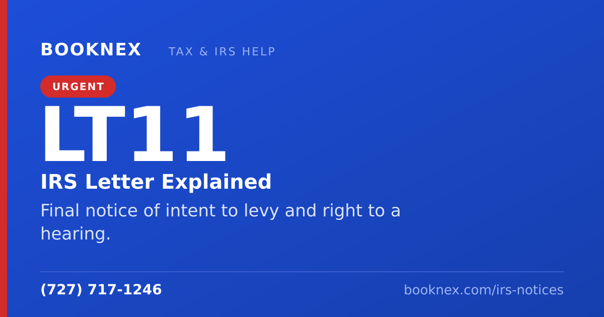 IRS LT11 letter explained — Final notice of intent to levy and right to a hearing. Booknex Inc.